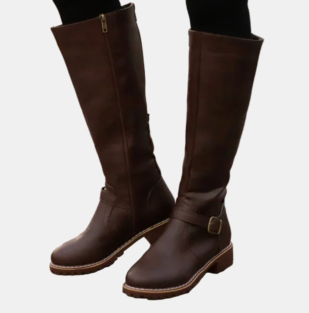 Elena | Elegant Buckle Strap Knee High Boots