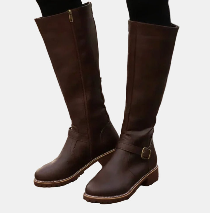 Elena | Elegant Buckle Strap Knee High Boots