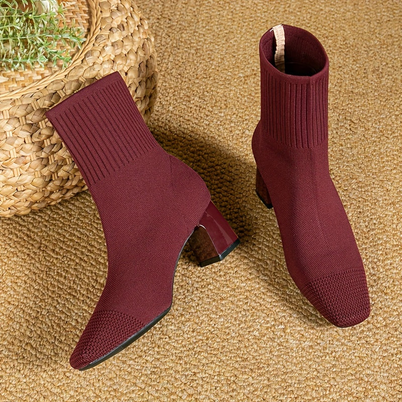 Hannah | Chic Stretch-Knit Block Heel Ankle Boots