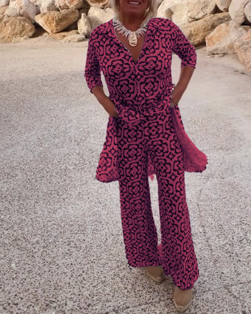 Stella | Stylish Printed Tunic And Wide-Leg Pants Set