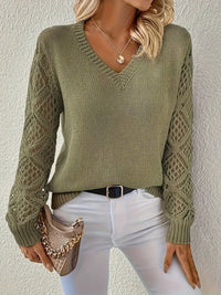 Nicole | Feminine Lace-Sleeve V-Neck Knitted Sweater
