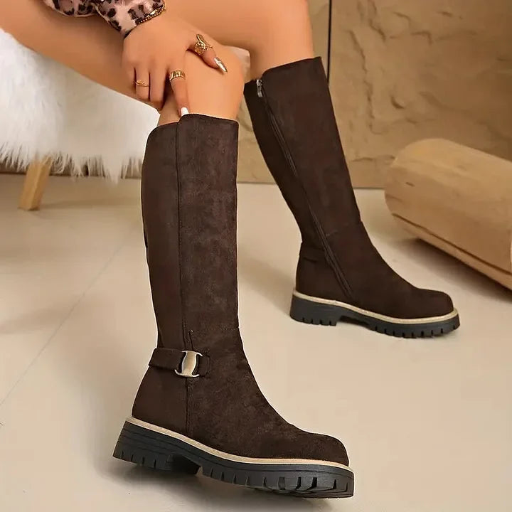 Bertine | Elegant Buckle Accent Knee High Boots