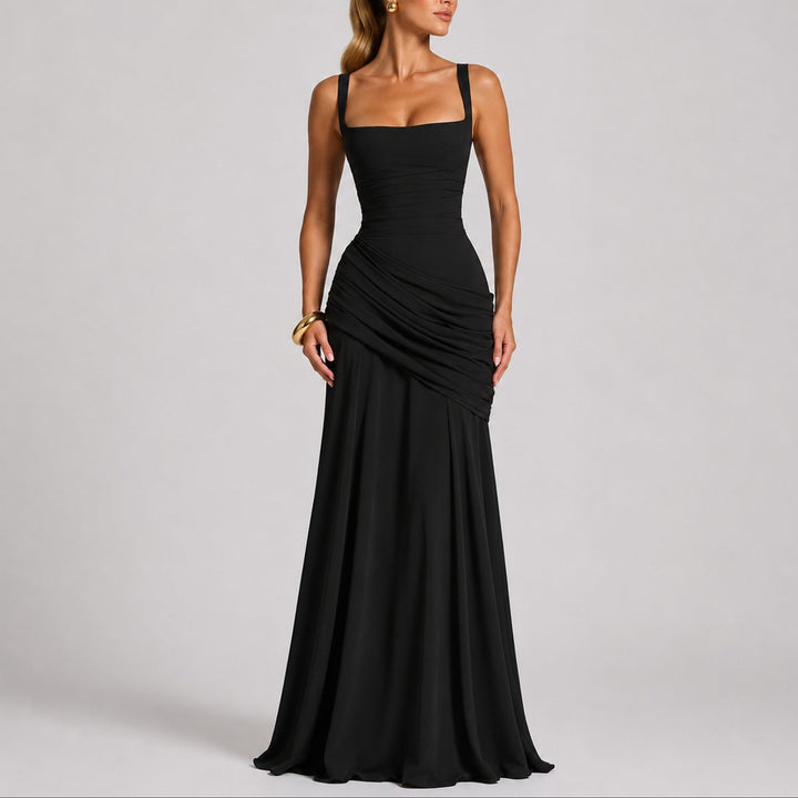 Victoria | Robe longue tendance froncée à col carré pour mariage d’automne