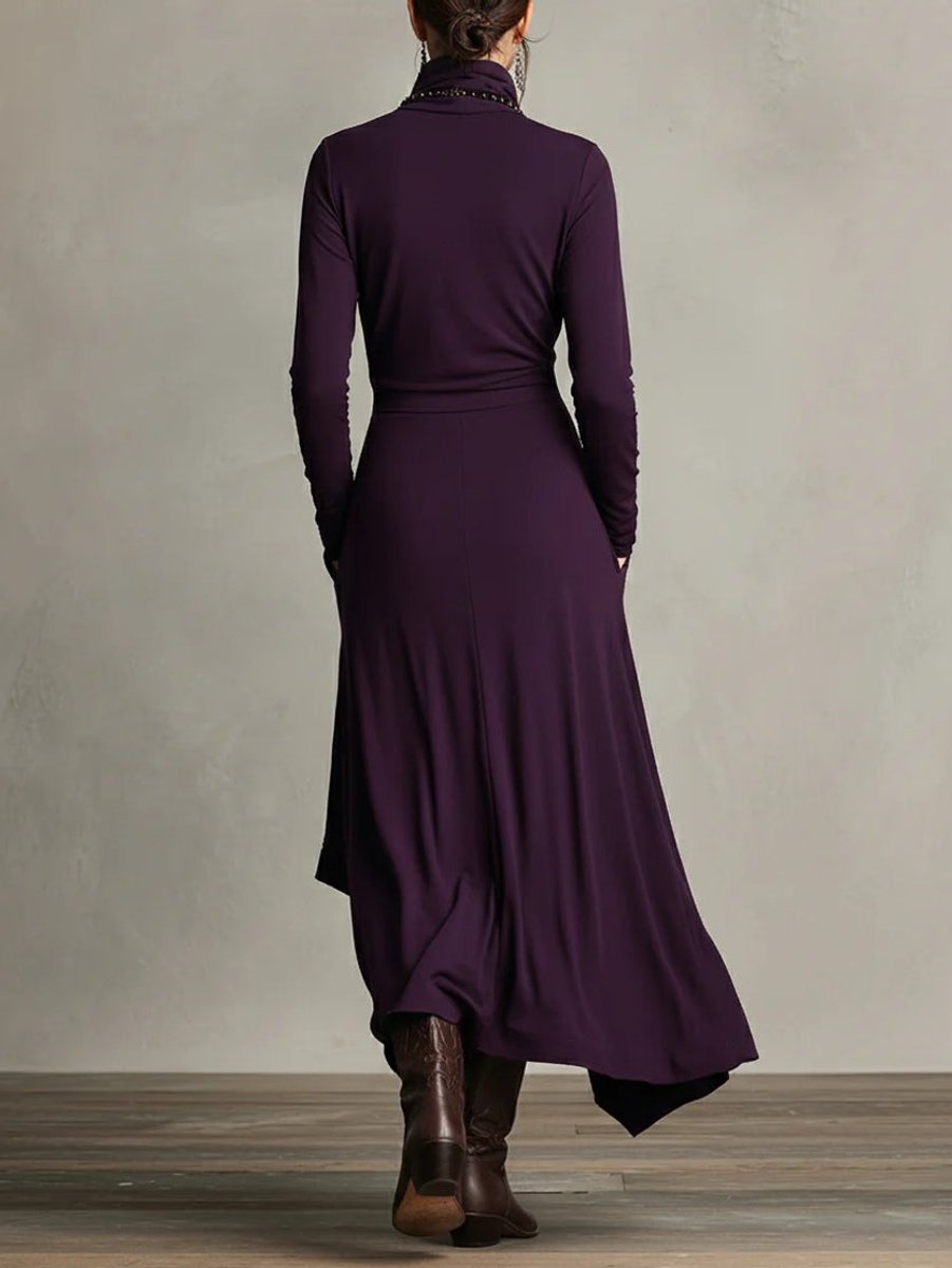 Isabella | Modern Long-Sleeved Dress with Asymmetrical Maxi Hem