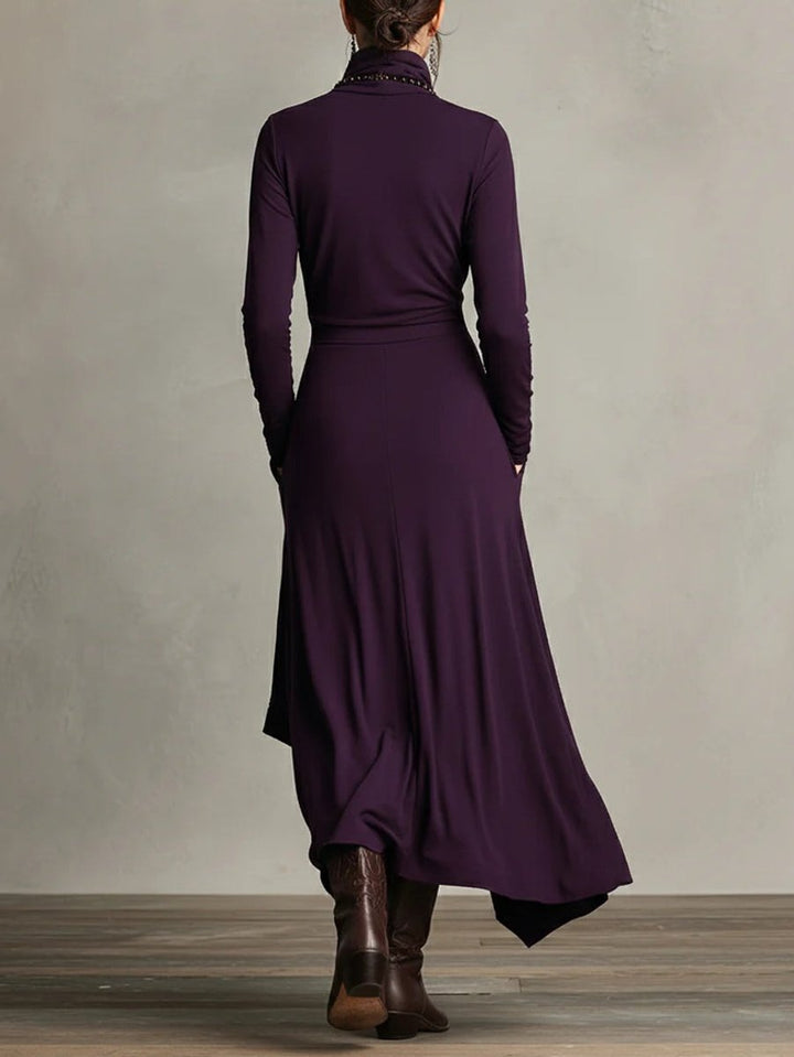 Isabella | Modern Long-Sleeved Dress with Asymmetrical Maxi Hem
