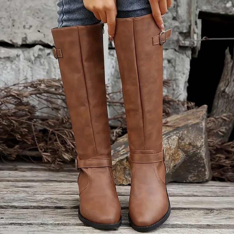Diana | Double Buckle Accent Knee High Boots