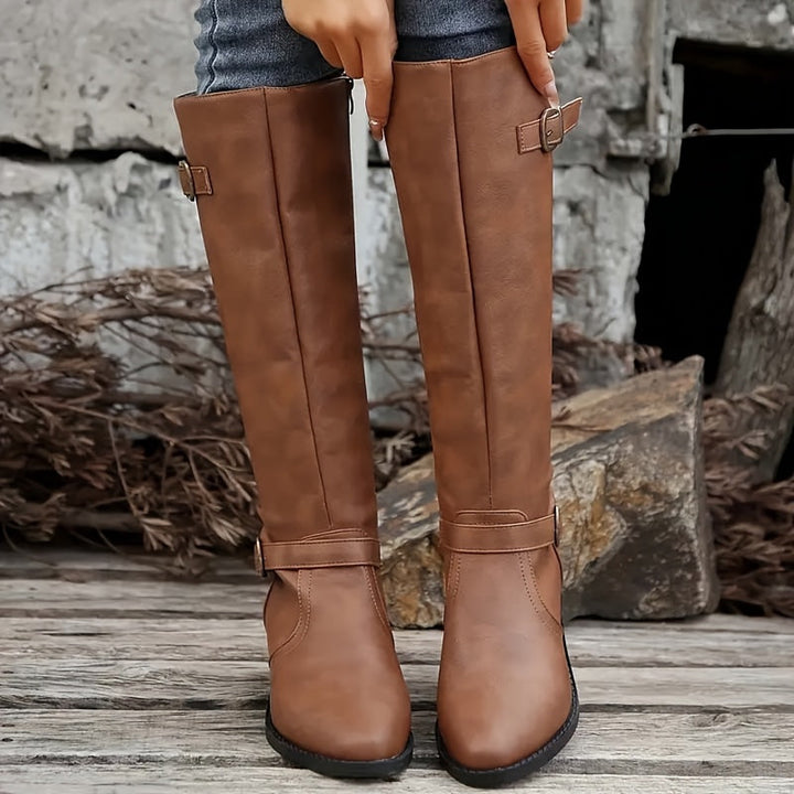 Diana | Double Buckle Accent Knee High Boots
