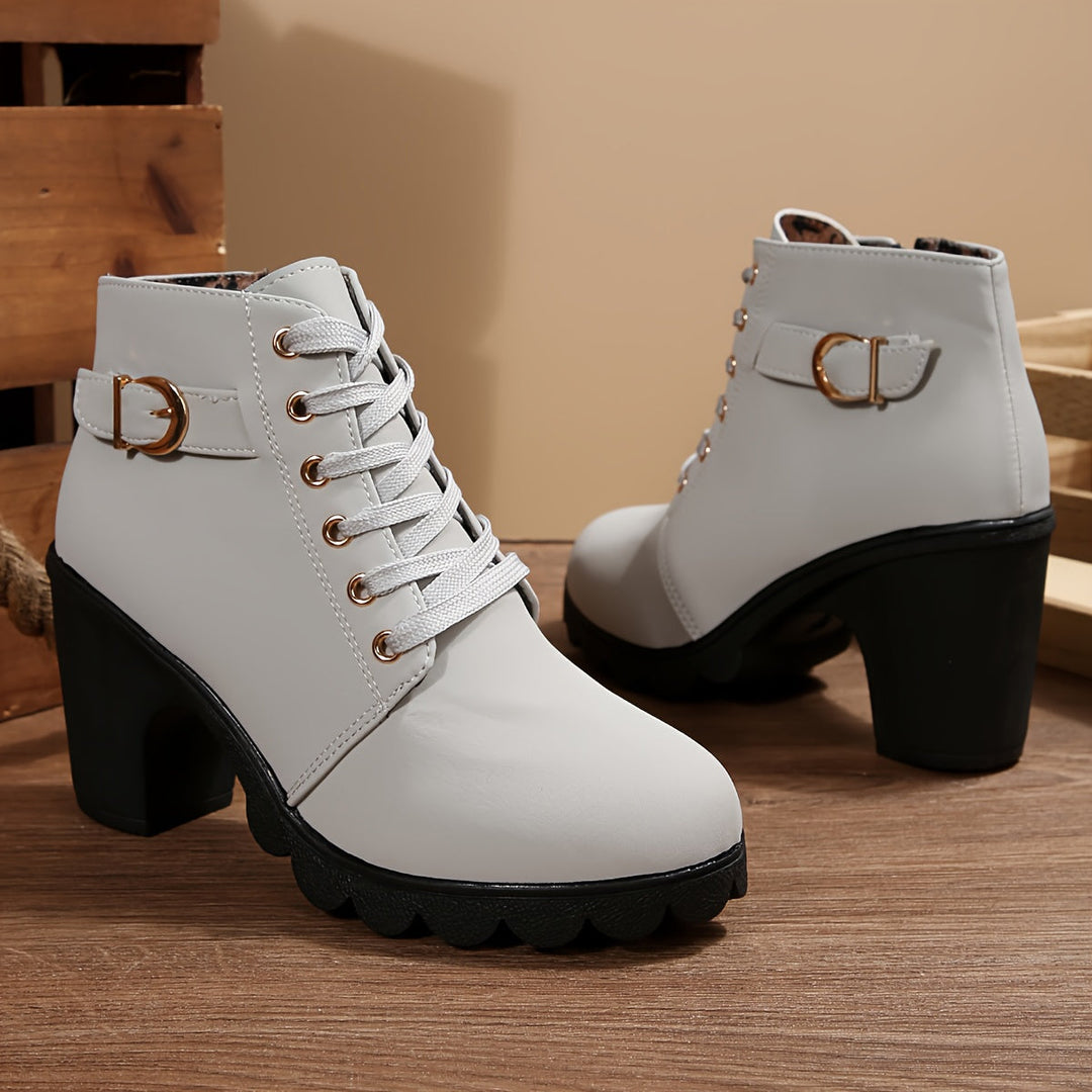 Harriet | Chic Lace-Up Block Heel Ankle Boots With Lug Sole