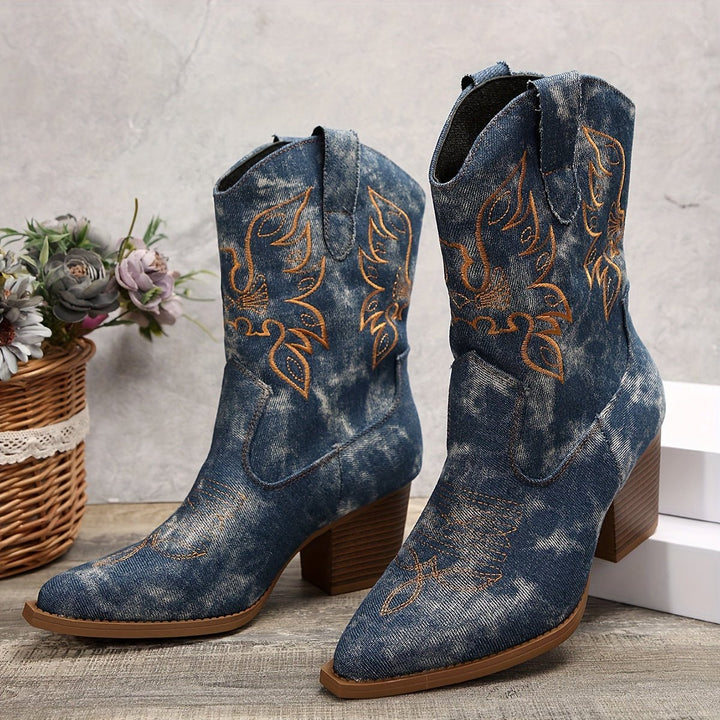 Simone | Stylish And Versatile Wide Calf Design Cowboy Boots
