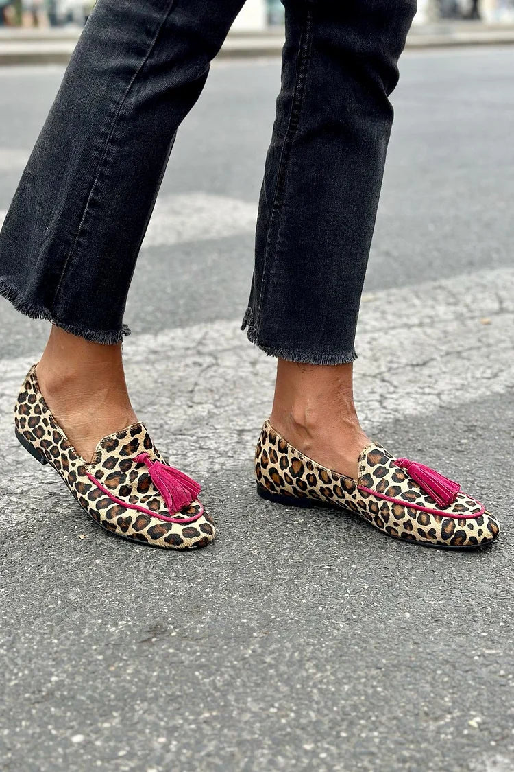 Georgina | Eye-Catching Animal-Print Loafers with Fringe Detail