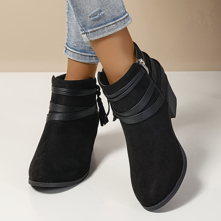 Sophie | Refined Tassel Ankle Boots With A Comfortable Block Heel
