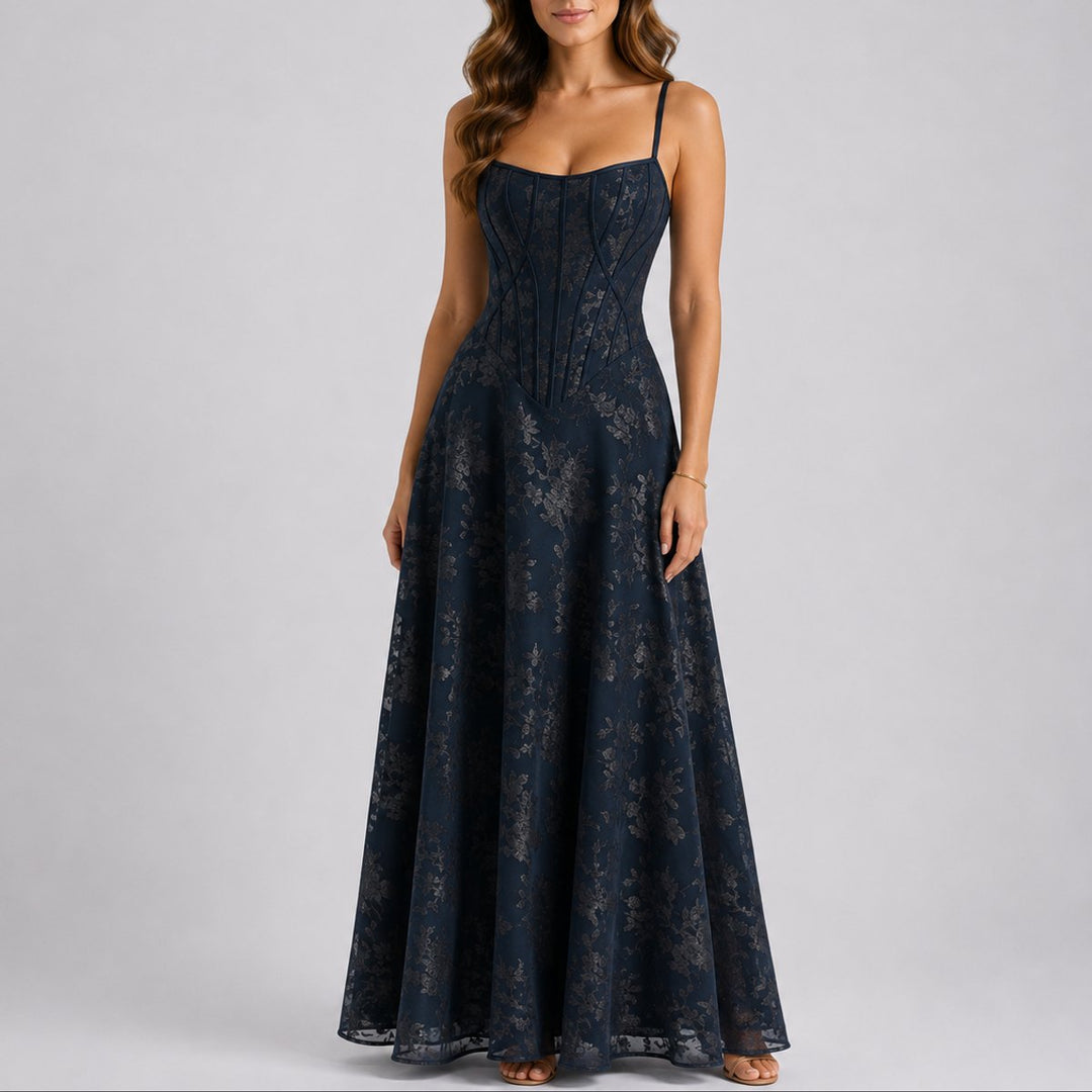 Charlotte | Fall Wedding Floral Corset Maxi Dress