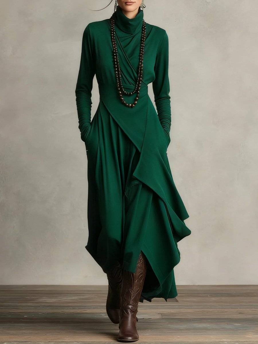 Isabella | Modern Long-Sleeved Dress with Asymmetrical Maxi Hem