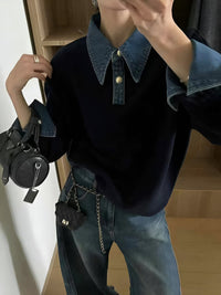 Lea | Two-in-One Denim Collar Knitted Sweater