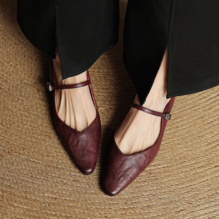 Grace | Elegant Pointed-Toe Leather Mary Jane Mules