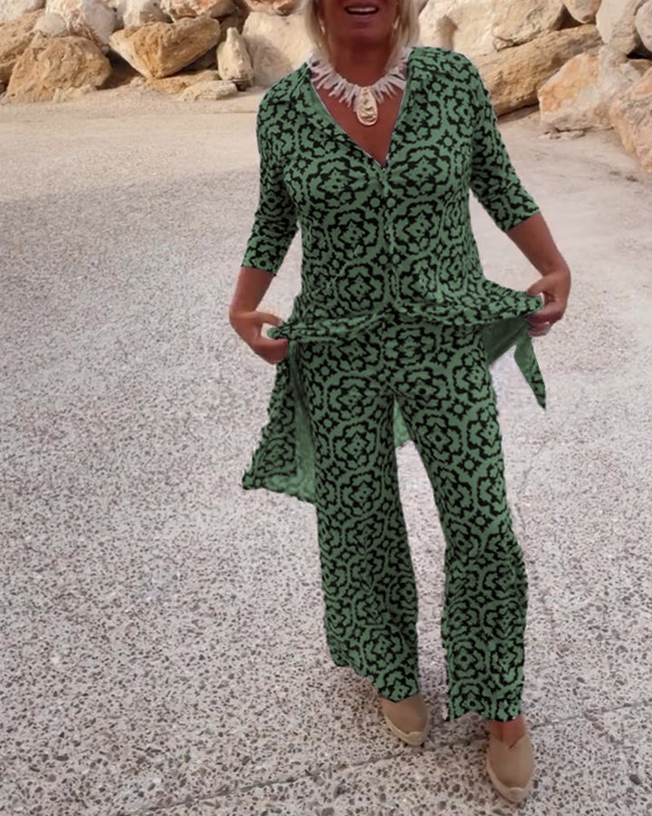 Stella | Stylish Printed Tunic And Wide-Leg Pants Set