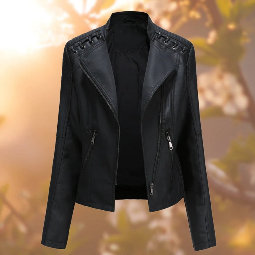 Mila | Biker-Style Zip-Up Faux Leather Jacket for Women