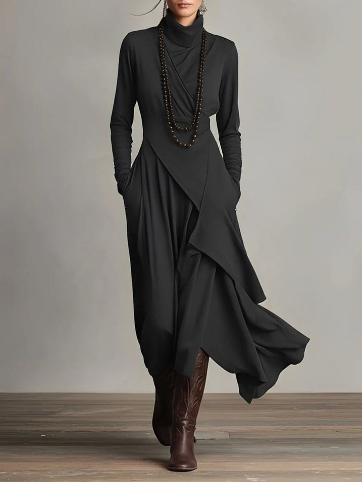 Isabella | Modern Long-Sleeved Dress with Asymmetrical Maxi Hem