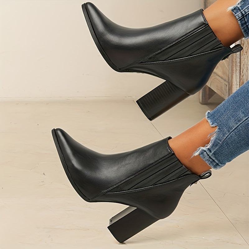 Marina | Stylish Pointed Toe Block Heel Ankle Boots