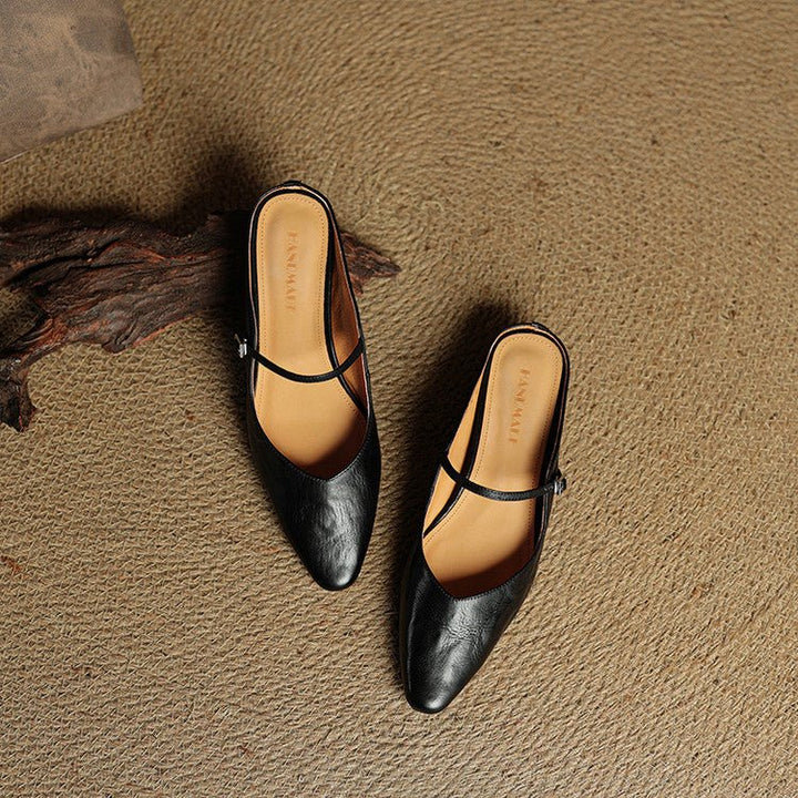Grace | Elegant Pointed-Toe Leather Mary Jane Mules