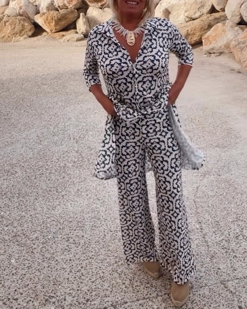 Stella | Stylish Printed Tunic And Wide-Leg Pants Set