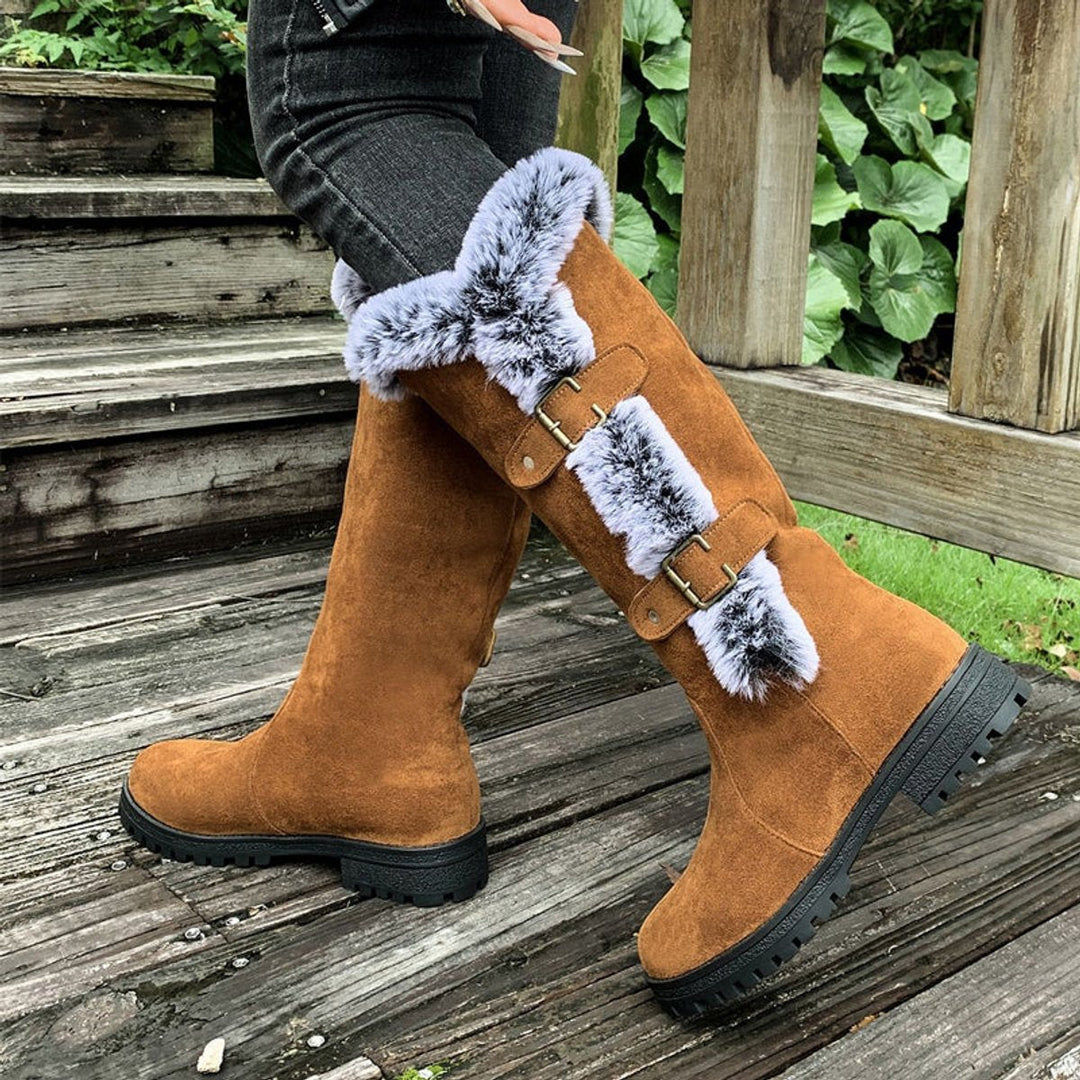 Nadine | Cozy Faux-Suede Fur-Trim Knee High Boots