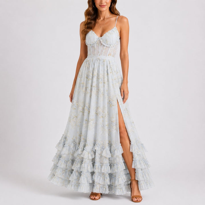 Stella | Casual Fall Wedding Floral Corset Maxi Dress