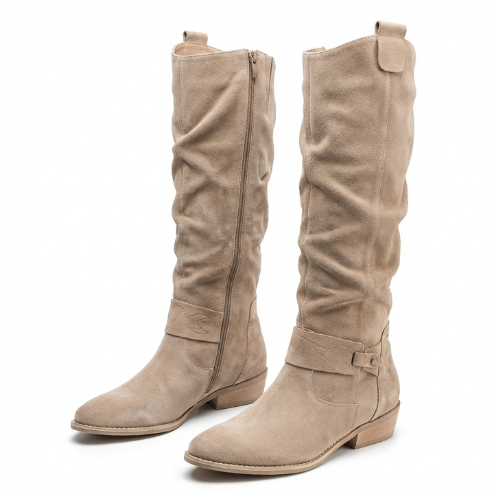Laura | Stylish Ankle Strap Slouchy Knee High Boots