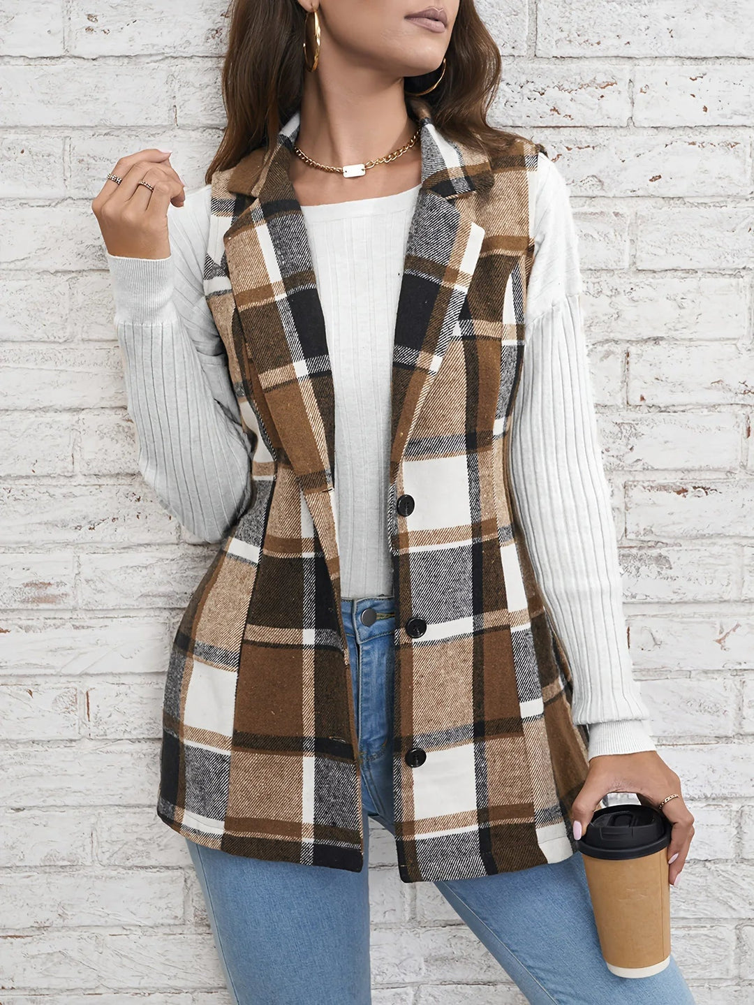 Victoria | Sophisticated And Cozy Plaid Longline Vest