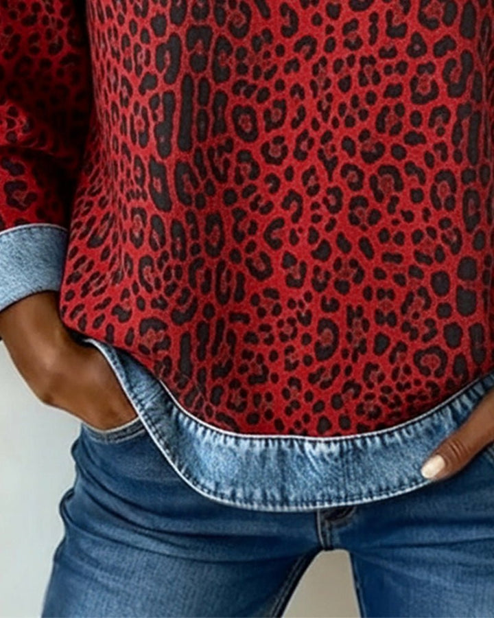 Leona | Sweaters – Stylish Leopard Print Denim Pullover