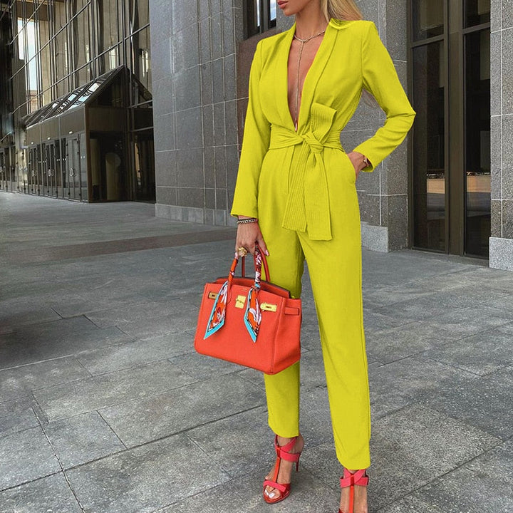 Kristine | Elegant Belted Linen-Blend Suits Set
