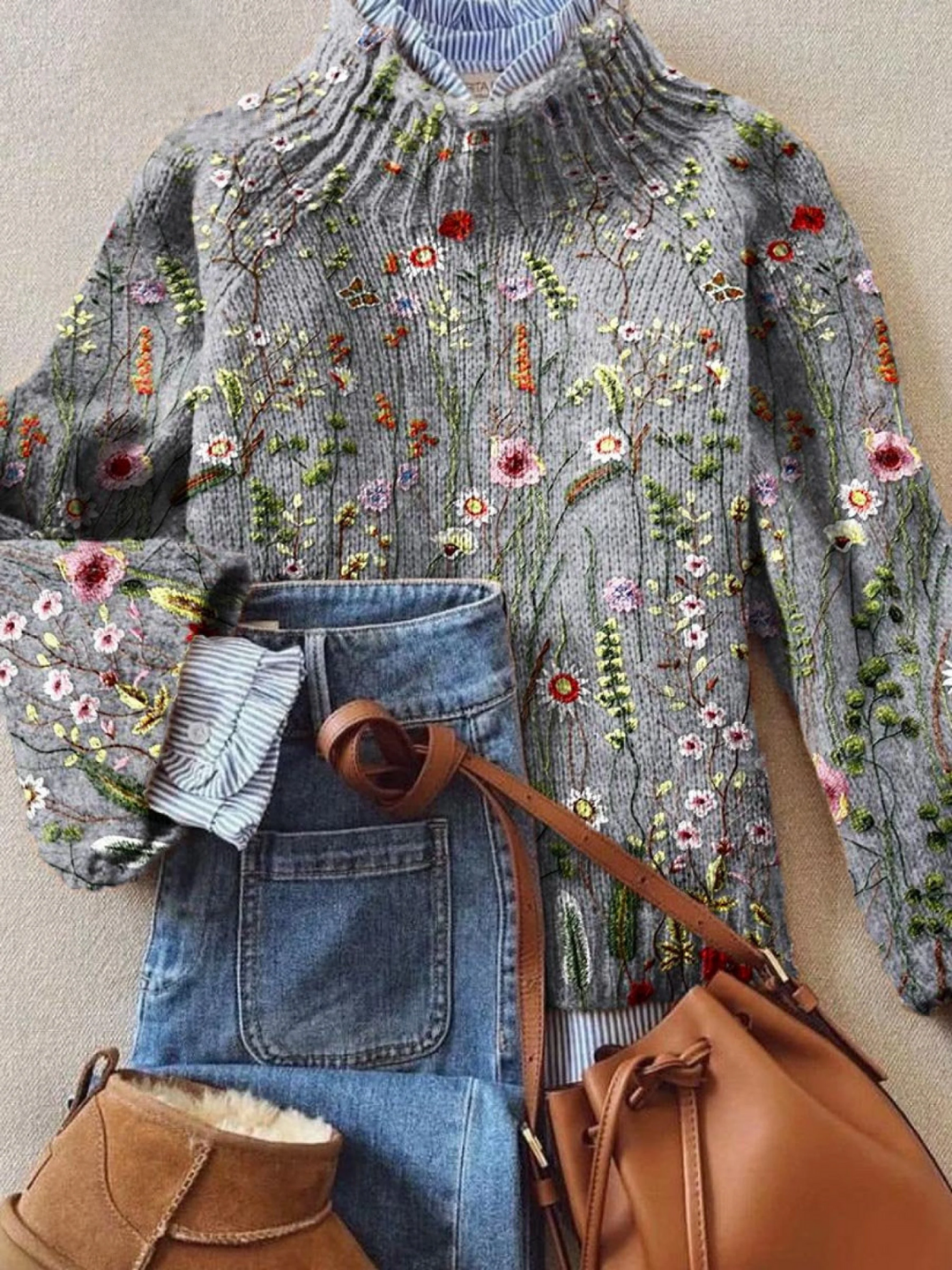 Abigail | Turtleneck Sweater – Vintage Floral Knit Design