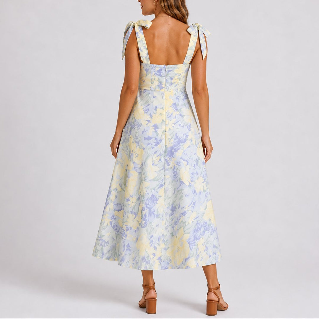 Amelia | Floral Ruched Bodice Fall Wedding Midi Dress