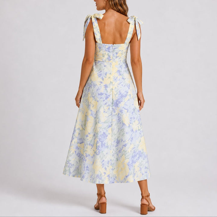Amelia | Floral Ruched Bodice Fall Wedding Midi Dress