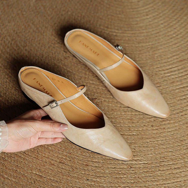 Grace | Elegant Pointed-Toe Leather Mary Jane Mules