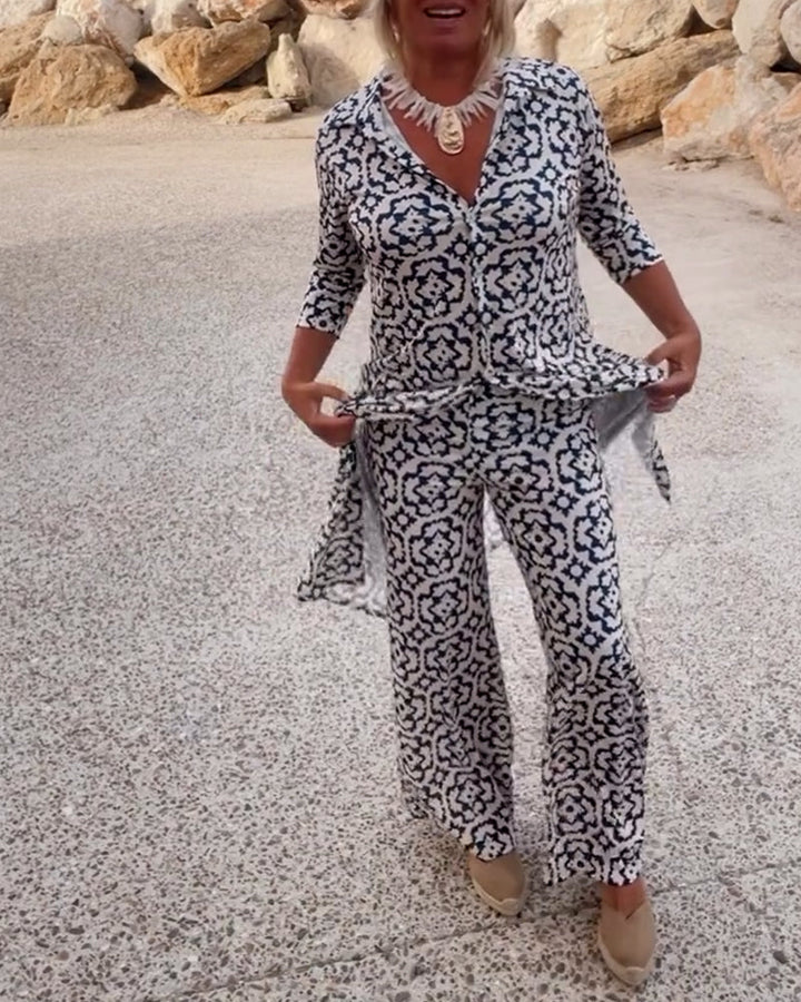 Stella | Stylish Printed Tunic And Wide-Leg Pants Set