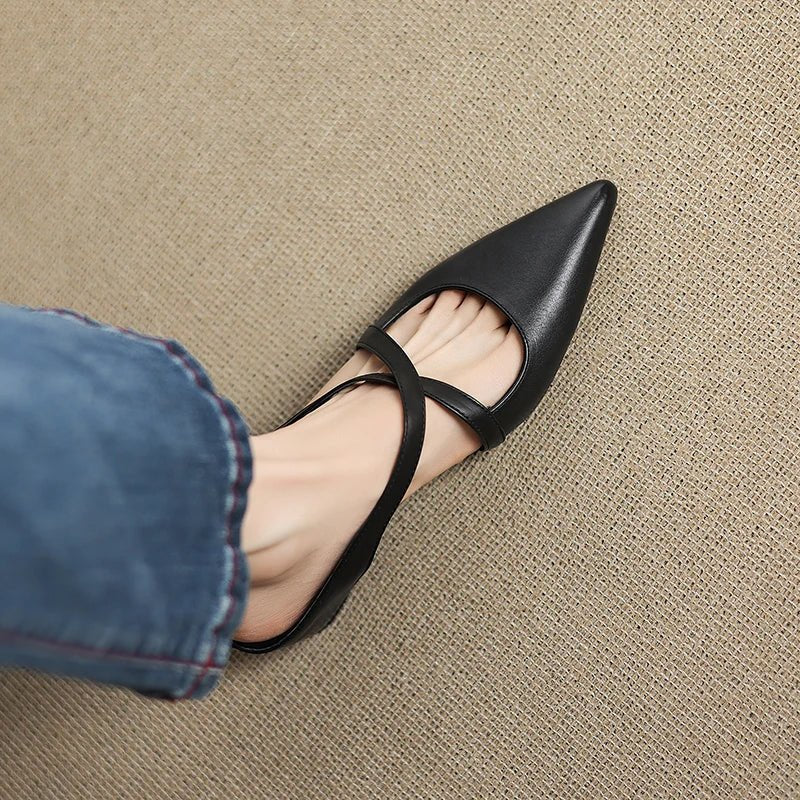 Scarlett | Elegant Cross-Strap Leather Pointed-Toe Mules