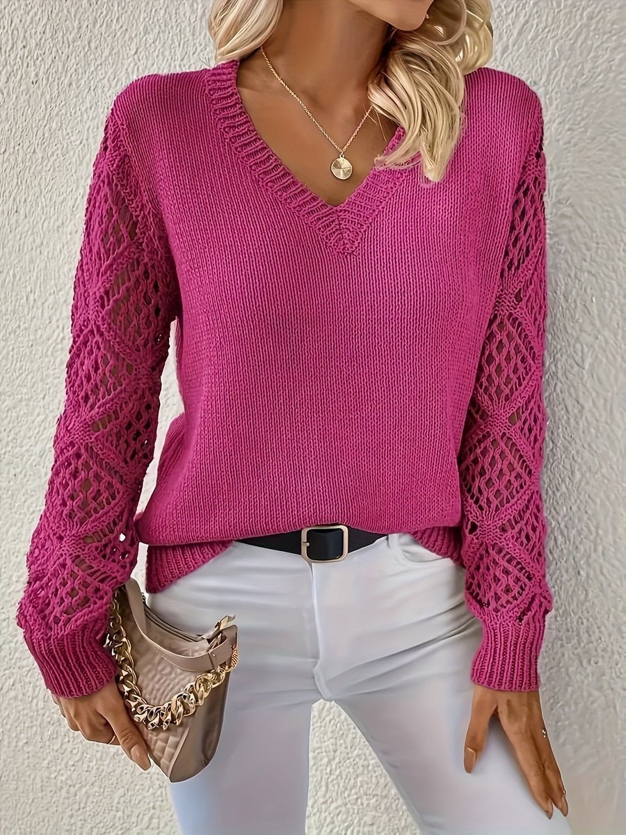 Lindar | Knit Sweater – V-Neck Design with Lace Sleeves for Women
