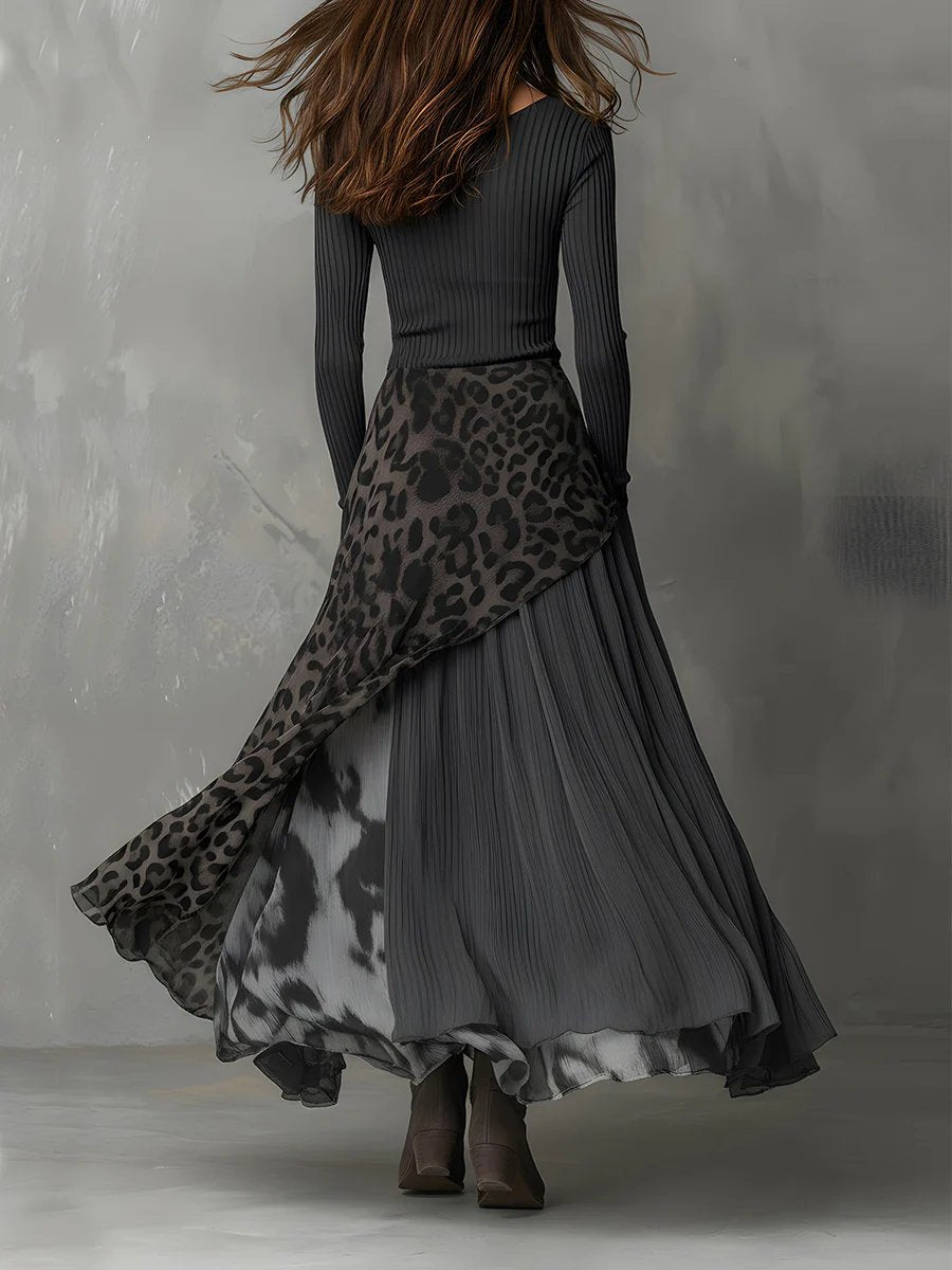 Aurelia | Stylish Leopard Print Long-Sleeved Maxi Dress