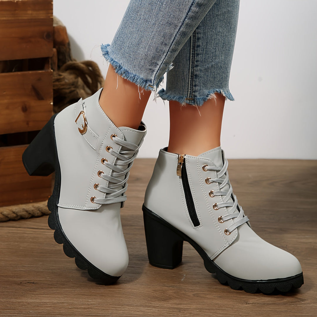 Harriet | Chic Lace-Up Block Heel Ankle Boots With Lug Sole