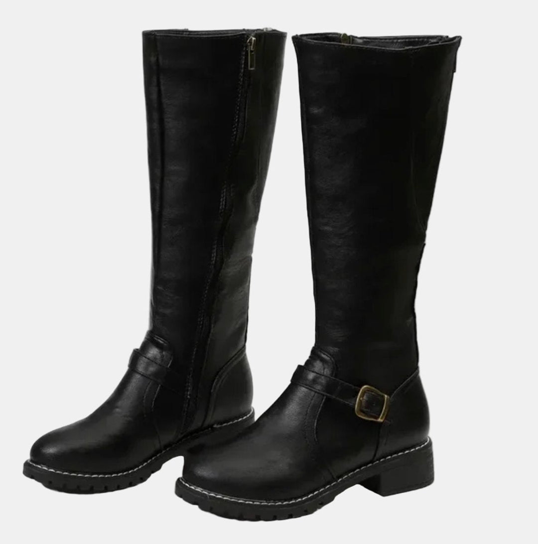 Elena | Elegant Buckle Strap Knee High Boots