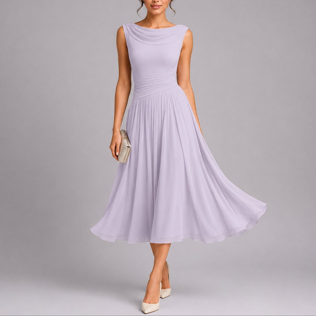 Hazel | Stylish Fall Wedding Pleated Midi Dress