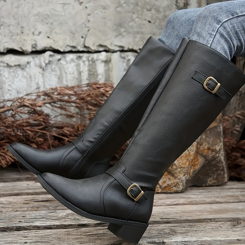 Diana | Double Buckle Accent Knee High Boots