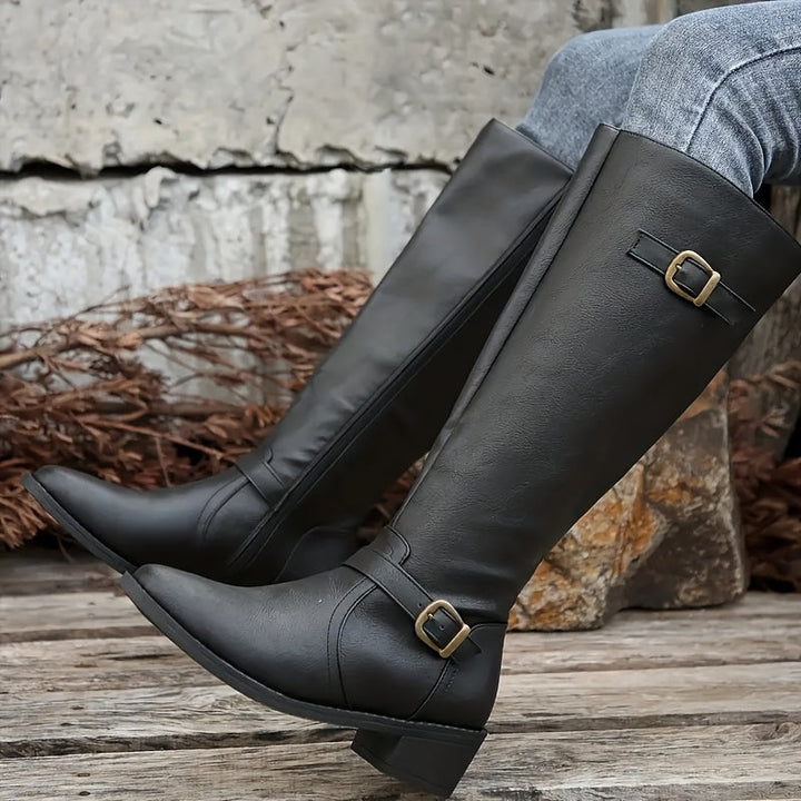 Diana | Double Buckle Accent Knee High Boots