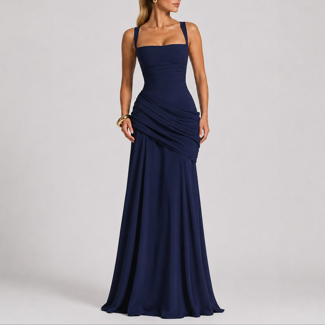 Victoria | Robe longue tendance froncée à col carré pour mariage d’automne