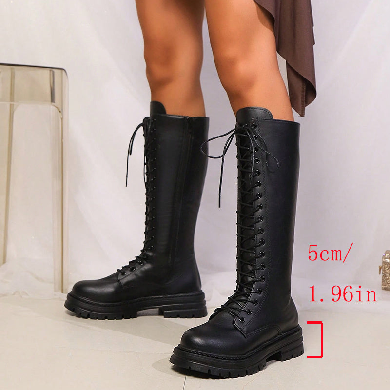 Iris | Statement Platform Lace-Up Knee High Boots