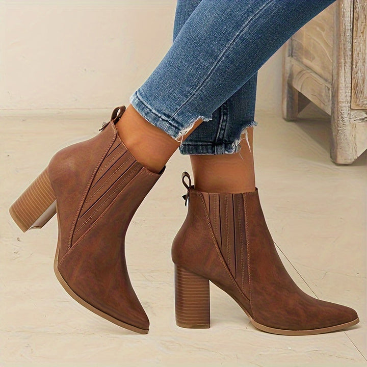 Marina | Stylish Pointed Toe Block Heel Ankle Boots