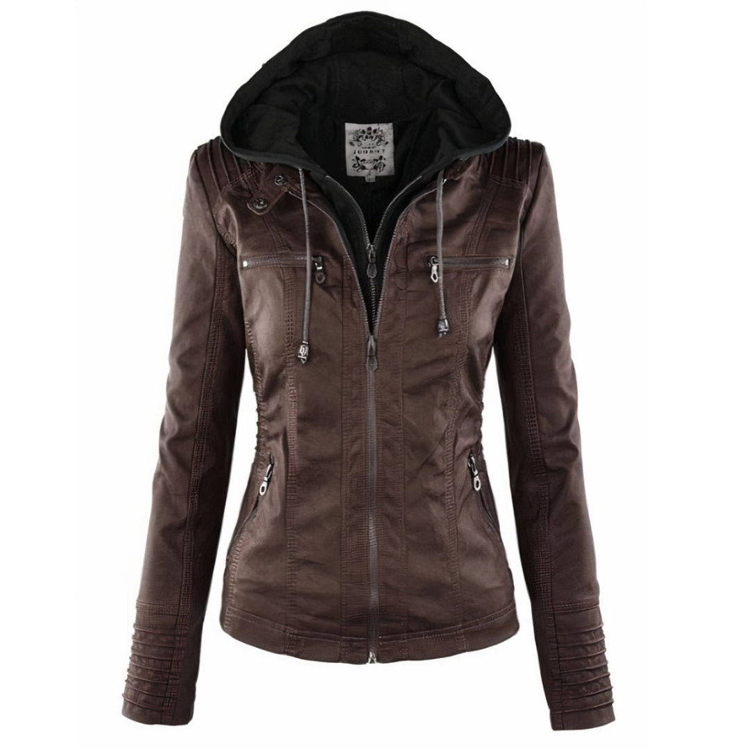 Willow | Faux Leather Jacket – Removable Hood for Women