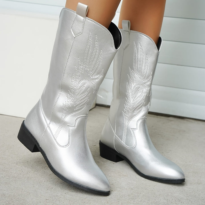 Cerys | Cowboystiefel mit Metallic-Design für kräftige Waden