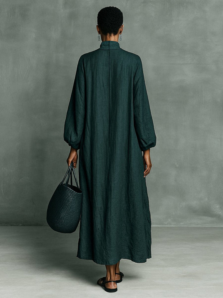 Amelia | Embroidered Long-Sleeved Dress with Elegant Stand-Up Collar